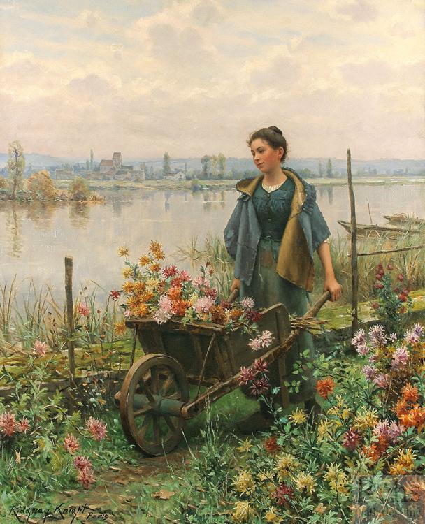 Daniel Ridgeway Knight Gathering Flowers France oil painting art